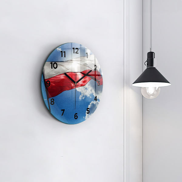 Reloj de pared redondo Bandera polaca contra el cielo