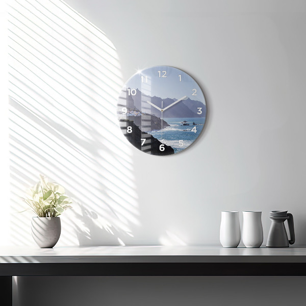 Reloj redondo pared Montañas junto al océano