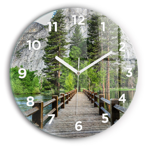 Reloj de cristal redondo Puente de madera en Yosemite
