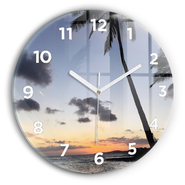 Reloj redondo pared Palmera y amanecer