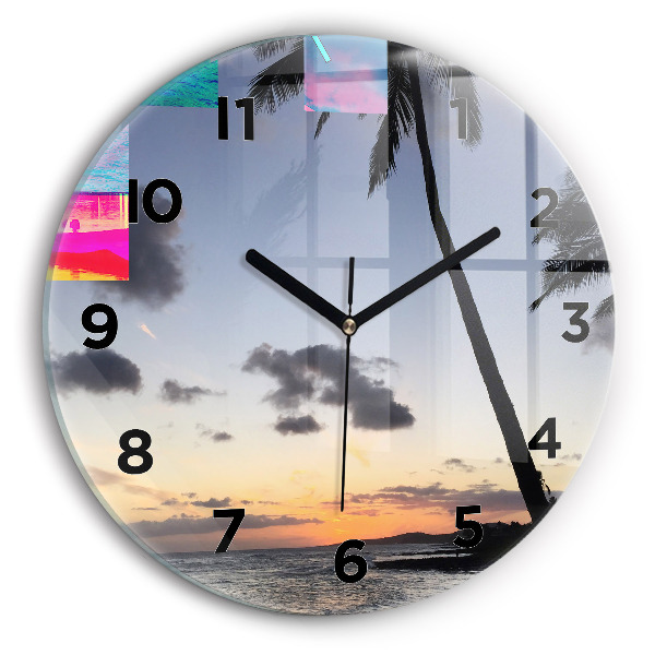 Reloj redondo pared Palmera y amanecer