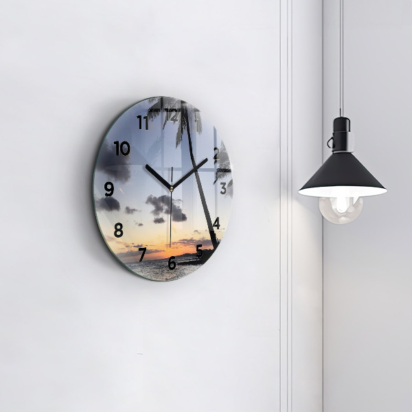 Reloj redondo pared Palmera y amanecer
