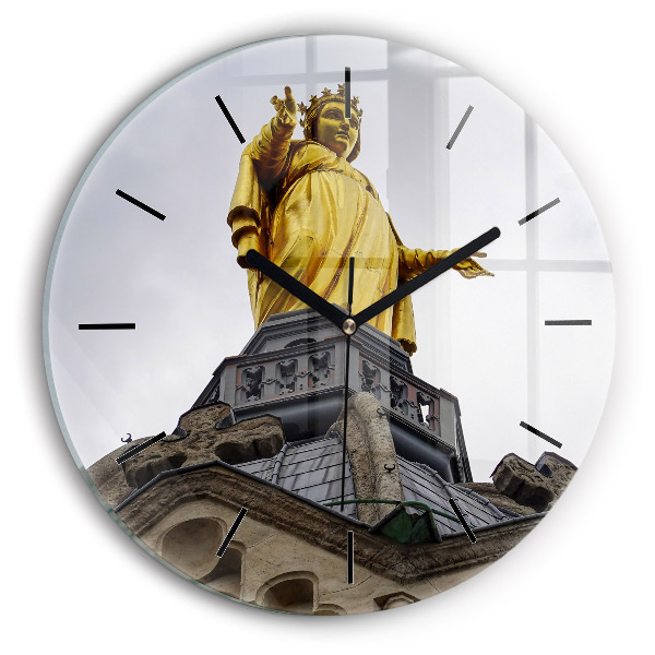 Reloj redondo pared Estatua de Nuestra Señora en Lyon
