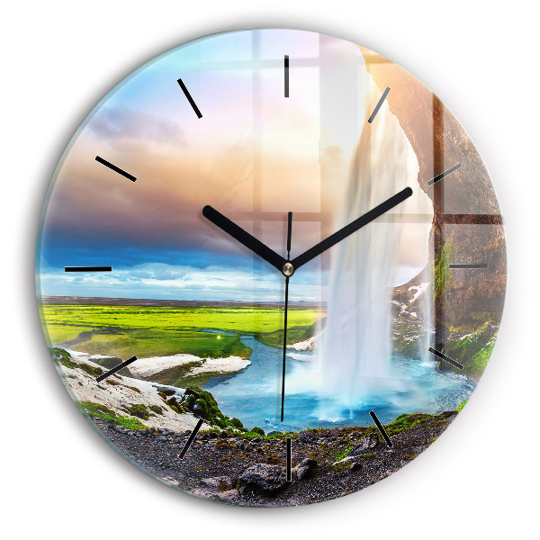 Reloj de pared redondo Cascada en Islandia
