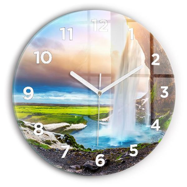 Reloj de pared redondo Cascada en Islandia