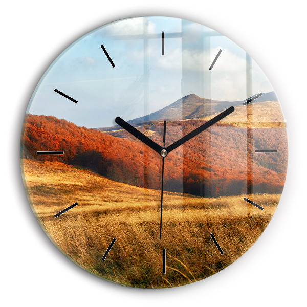 Reloj de cristal redondo Paisaje de montaña en otoño