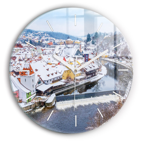 Reloj de pared redondo Panorama de una ciudad en invierno