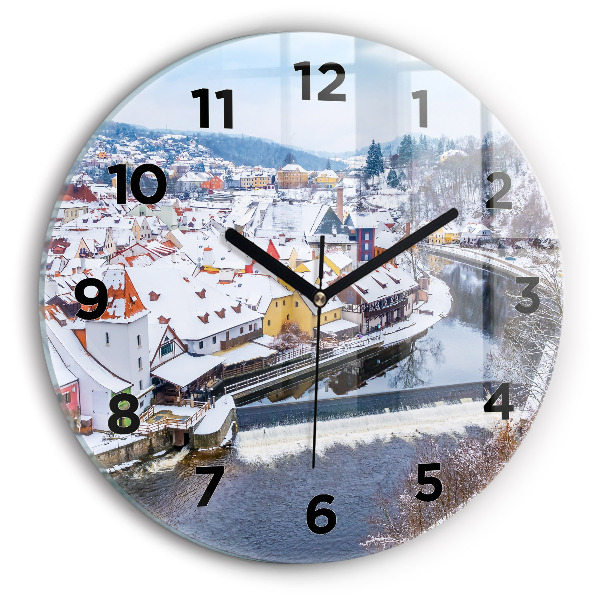 Reloj de pared redondo Panorama de una ciudad en invierno