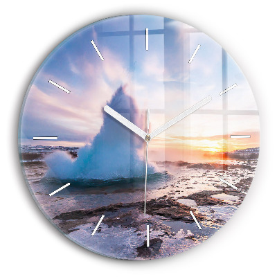 Reloj de cristal redondo Géiser en la isla de Islandia