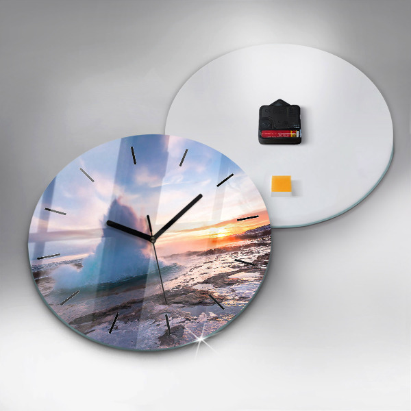 Reloj de cristal redondo Géiser en la isla de Islandia