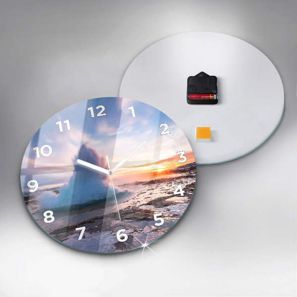Reloj de cristal redondo Géiser en la isla de Islandia