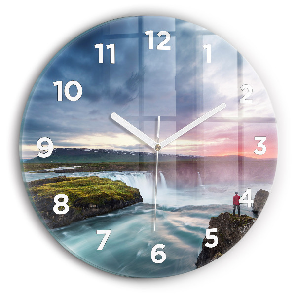 Reloj de cristal redondo Paisaje con cascada