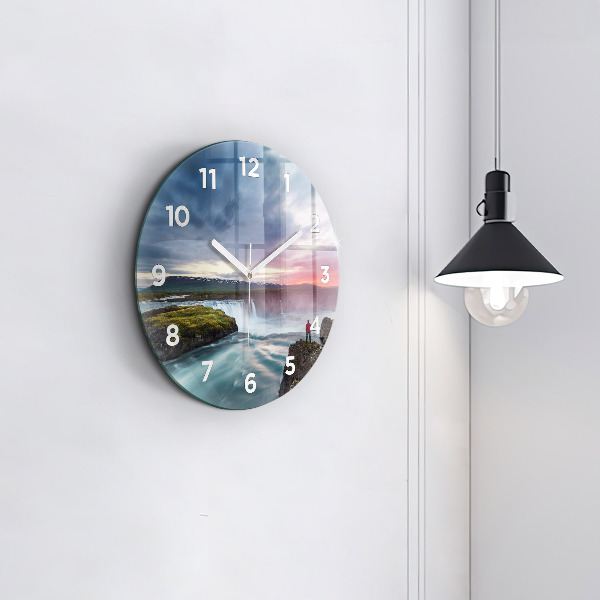 Reloj de cristal redondo Paisaje con cascada