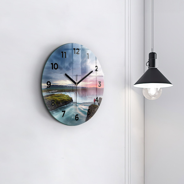 Reloj de cristal redondo Paisaje con cascada