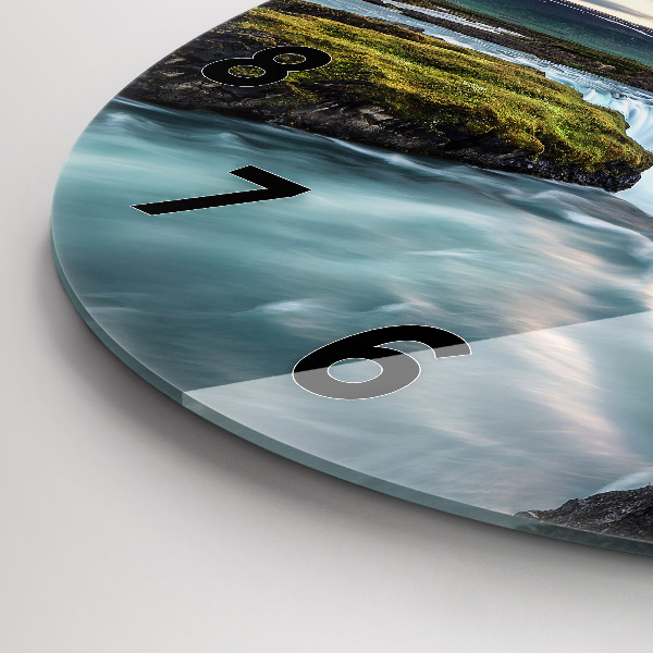 Reloj de cristal redondo Paisaje con cascada