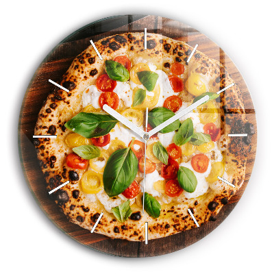 Reloj de cristal redondo Pizza italiana