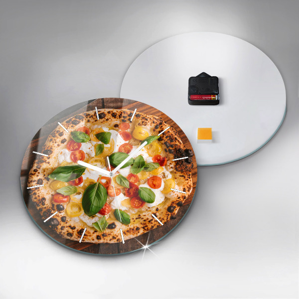 Reloj de cristal redondo Pizza italiana