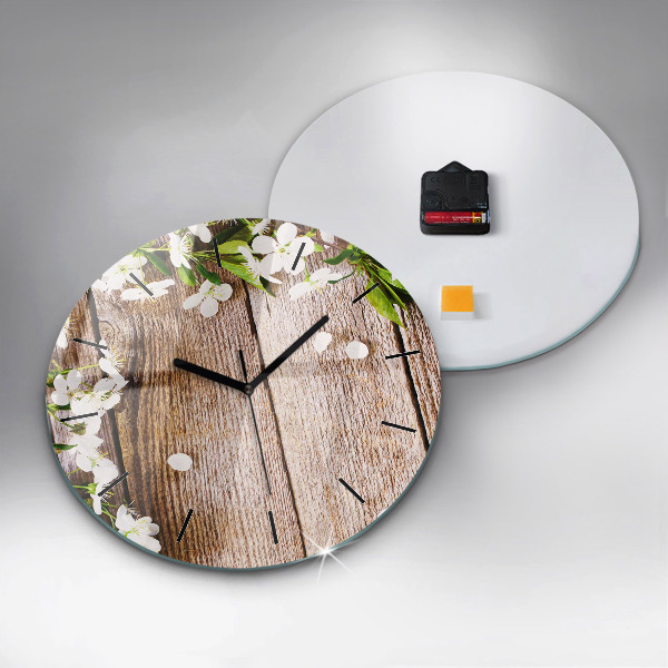 Reloj de cristal redondo Flores sobre madera