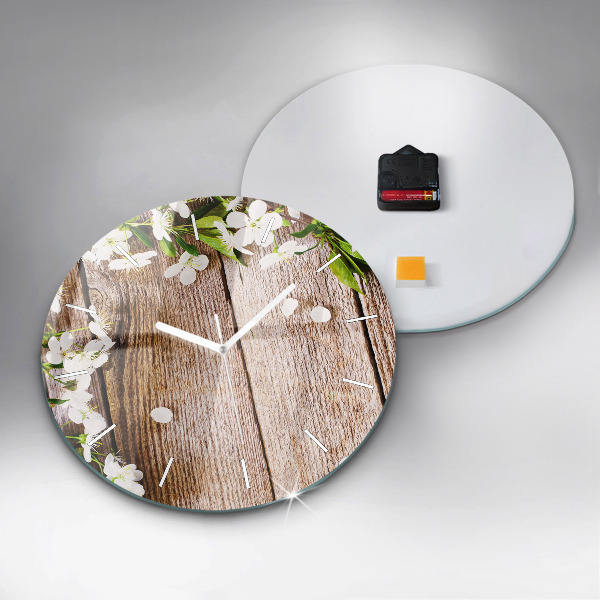 Reloj de cristal redondo Flores sobre madera