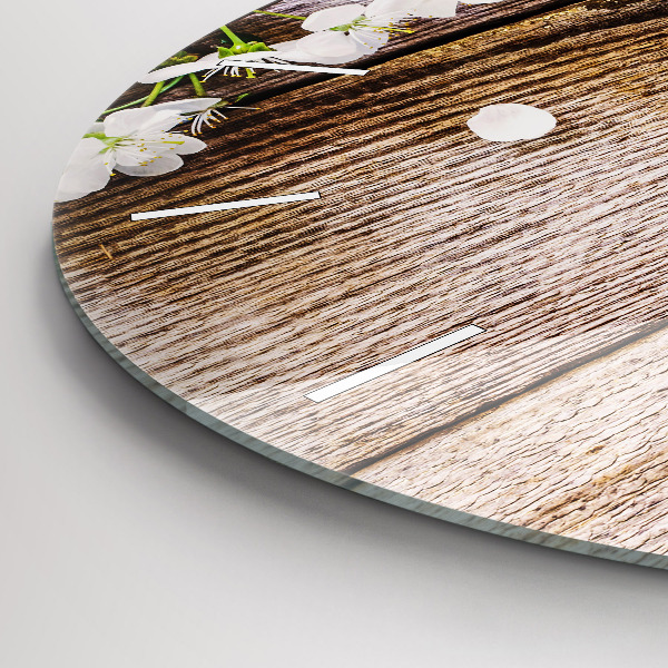 Reloj de cristal redondo Flores sobre madera