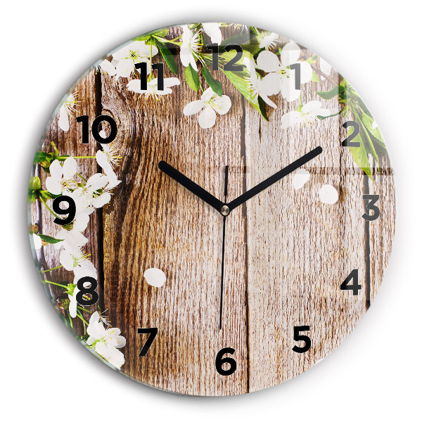 Reloj de cristal redondo Flores sobre madera