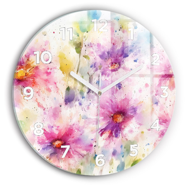 Reloj de cristal redondo Flores pintadas