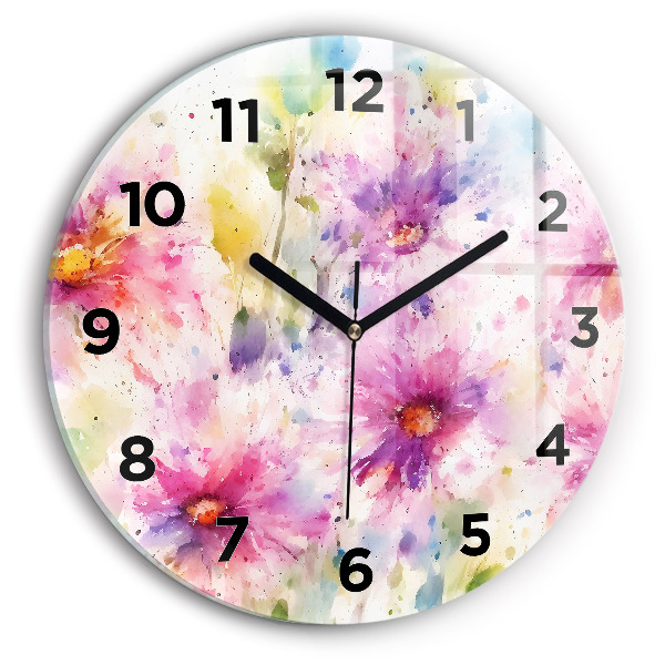 Reloj de cristal redondo Flores pintadas