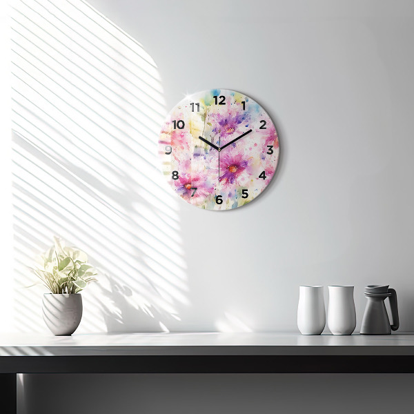 Reloj de cristal redondo Flores pintadas