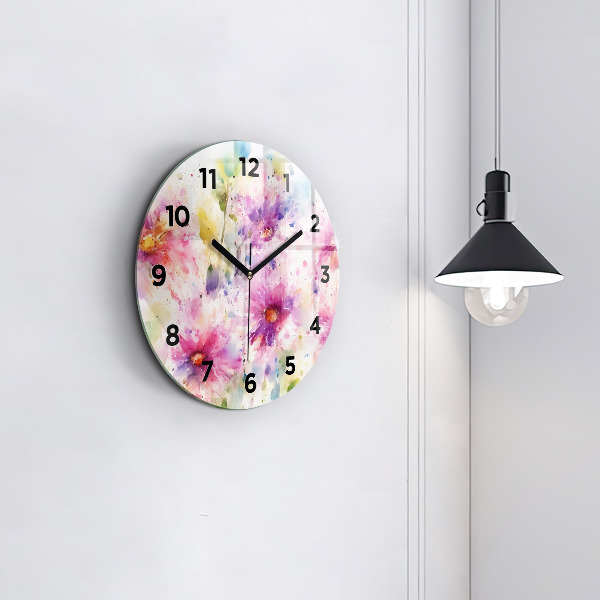 Reloj de cristal redondo Flores pintadas