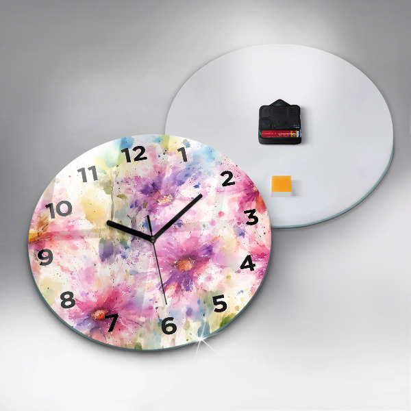 Reloj de cristal redondo Flores pintadas