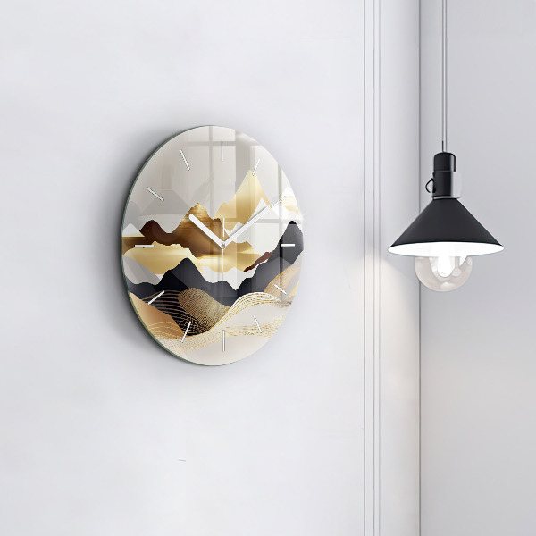 Reloj de pared redondo Abstractas montañas doradas