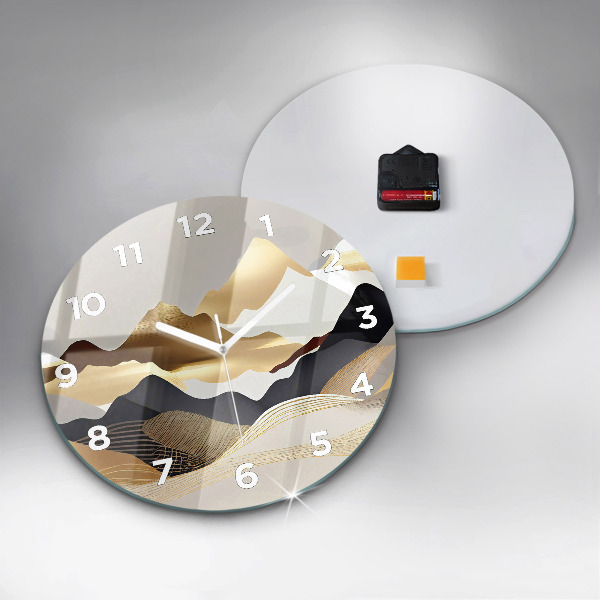 Reloj de pared redondo Abstractas montañas doradas