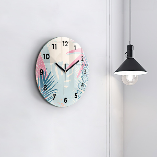 Reloj de cristal redondo Hojas pastel