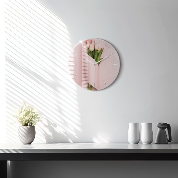Reloj de cristal redondo Ramo de flores de tulipán