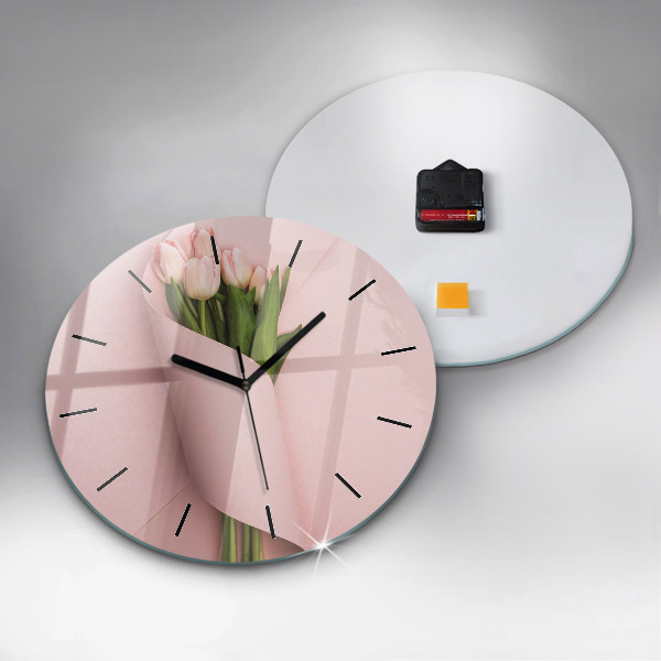 Reloj de cristal redondo Ramo de flores de tulipán