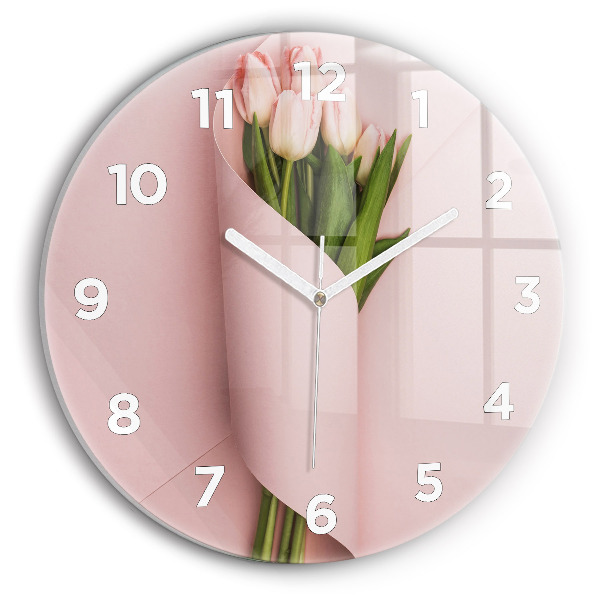 Reloj de cristal redondo Ramo de flores de tulipán