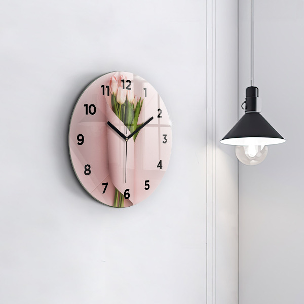 Reloj de cristal redondo Ramo de flores de tulipán