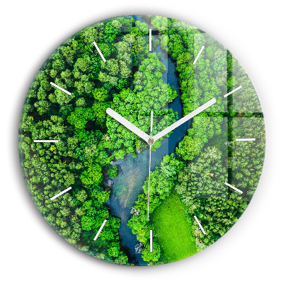 Reloj de cristal redondo Río en el bosque