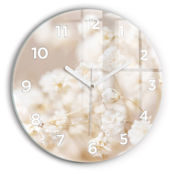 Reloj de cristal redondo Pequeñas flores blancas