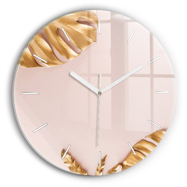 Reloj de pared redondo Hojas tropicales doradas