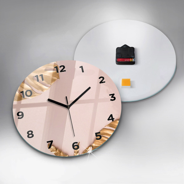 Reloj de pared redondo Hojas tropicales doradas