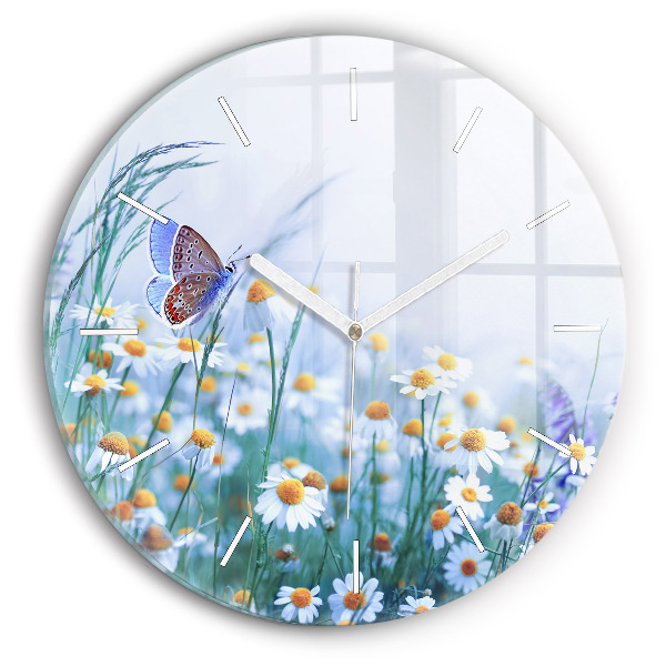 Reloj redondo pared Mariposa en un prado