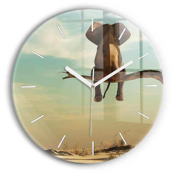 Reloj de cristal redondo Elefante en un árbol