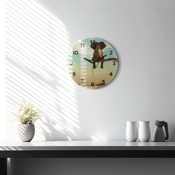 Reloj de cristal redondo Elefante en un árbol