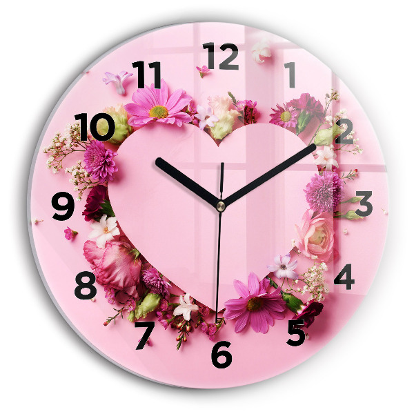 Reloj de pared redondo Corazón de flores