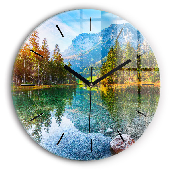 Reloj de cristal redondo Río montañas Paisaje