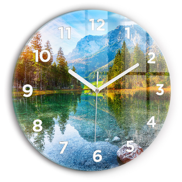 Reloj de cristal redondo Río montañas Paisaje