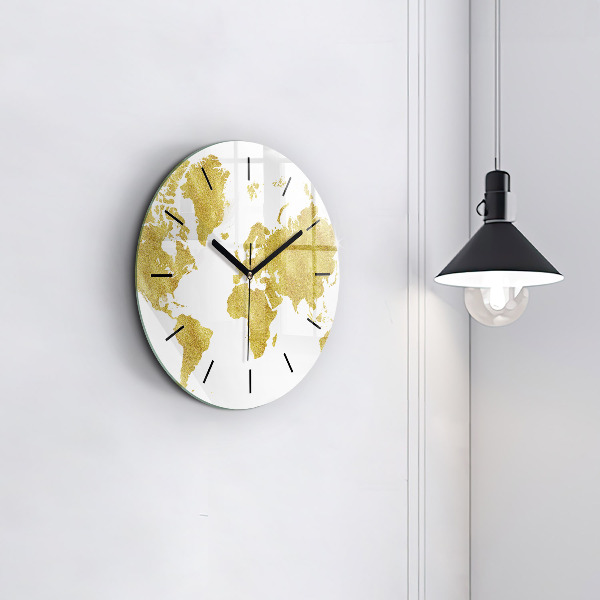 Reloj de pared redondo Mapamundi dorado