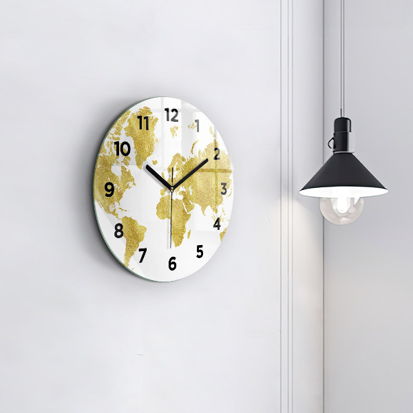 Reloj de pared redondo Mapamundi dorado