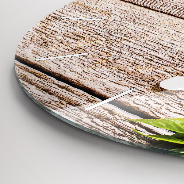 Reloj redondo pared Flores sobre madera